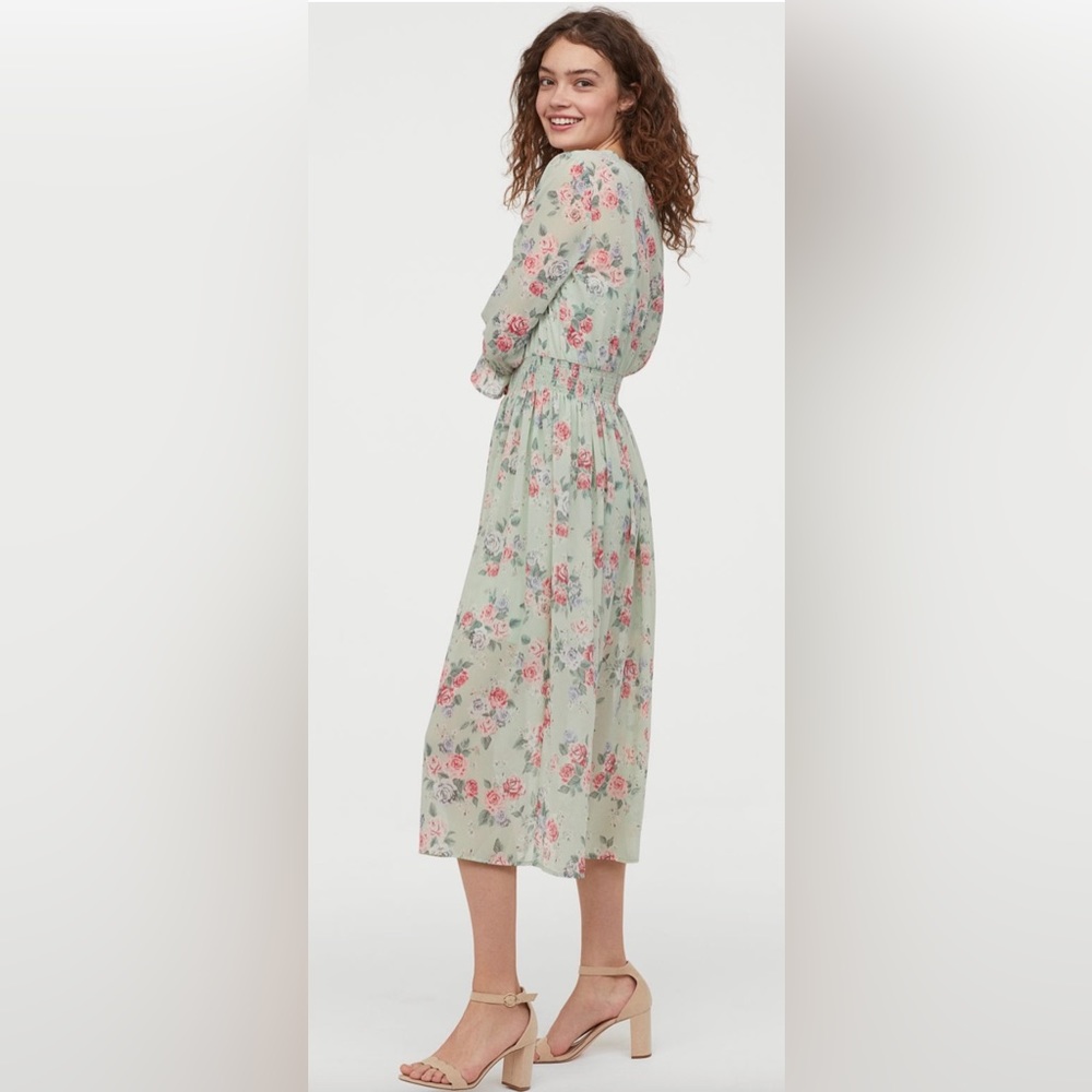 H&M mint green floral midi dress size 8
